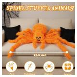 Halloween Spider Plush - 27.5 Inch Large Orange Soft Spider Pillow Stuffed Animal for Halloween Decor, Party Scary Props, Prank Birthday Gifts for Kids and Adults