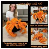 Halloween Spider Plush - 27.5 Inch Large Orange Soft Spider Pillow Stuffed Animal for Halloween Decor, Party Scary Props, Prank Birthday Gifts for Kids and Adults
