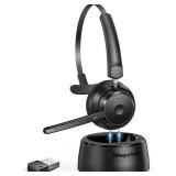 Bluetooth Headset, Wireless Headphone with Microphone, On Ear Bluetooth with USB Dongle for Office Call Center Skype Zoom Meeting Online Class (KH113M)