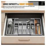 Large Expandable Silverware Organizer for Drawer, Utensil Drawer Organizer Holder with 2 Removable Blocks, Adjustable Cutlery Tray Flatware Storage Box for Spoons Forks Knives Tools, 6-8 Slots, Gray