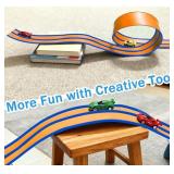 15 Ft Orange Flexible Race Car Track for Kids,Flex Track Starter Set Compatible with Hot Wheels and Diecast 1/64th Cars,Portable Racetrack Roll Up Race Track with Suction Cup