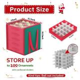 Clear Christmas Ornaments Storage Box with Divider Christmas Ornament Organizer Fit 100-3" Ornaments 600D Oxford Fabric Christmas Decorations Storage Containers with Dual Zippers and Handles