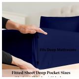 1000TC Fitted Sheet - Ultra Soft & Breathable - 100% Egyptian Cotton - 16" Inch Deep Pocket - Hotel Quality Bottom Sheet - 1 Fitted Sheet Only (Twin XL, Navy Blue)