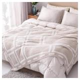 Panku Ultra Soft Cozy Knit Throw Blanket for Couch and Bed, Knitted Luxury Reversible Cozy Warm Fleece Blanket Throw, Plush Fluffy and Fuzzy Geometric Blankets for Gift (50x60 Inches, Beige/Khaki)