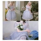 Elegant Fairy Princess Lolita Dress Puff Sleeve Chiffon Sparkle Corset Dress for Women Girls Cosplay Costume XL