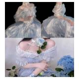Elegant Fairy Princess Lolita Dress Puff Sleeve Chiffon Sparkle Corset Dress for Women Girls Cosplay Costume XL