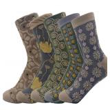 5 Pairs Floral Socks Women Trendy Flower Socks Embroidered Vintage,Girls Cute Sweet Nordic Textured Cotton Socks