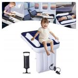 Portable Inflatable Toddler Travel Bed   Airplane Seat Extender with Sides, Comfortable Kids Travel Mattress for Flights   Yellow