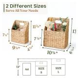 Set of 2 Hanging Storage Basket, Wicker Water Hyacinth Wall Hanging Basket with Handle for Mails, Files, Books, Plants or Accessories, Wall-Mounted Organizer for Bedroom, Kitchen, Office