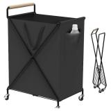 Foldable Metal Laundry Basket with Wheels, 2-Section Laundry Hamper, 37 Gallons (140L), Only 4LB, Removable Liner, Steel Frame with Handle