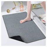 Yancrop Ultra-Thin Bath Mat Roll-Up Bath Rugs Crease-Free Door Mat with Non-Slip Rubber Backing Absorbent Fabric Surface Quick Dry for Bathroom, Bedroom, Sink or Door (Grey,17"x59")