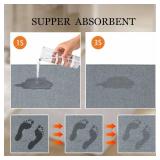 Yancrop Ultra-Thin Bath Mat Roll-Up Bath Rugs Crease-Free Door Mat with Non-Slip Rubber Backing Absorbent Fabric Surface Quick Dry for Bathroom, Bedroom, Sink or Door (Grey,17"x59")
