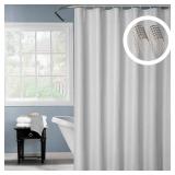 moty Luxury Waffle Fabric Shower Curtain Set with 12 Shower Curtain Rings (Our Gift!)   Heavy Duty Washable Textured Shower Curtains for Women, Men and Families Color Gray & Size 54 "W - X - L 78"