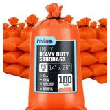 Orange Sand Bags for Flooding - Heavy Duty 50 lb Empty Sandbags with Tie Strings for Flood Control - 1600 Hours of UV Protection Woven Polypropylene Bags - 14 x 26 Inches each - Bulk Pack of 100
