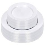 100PCS White Plastic Plates, White Disposable Plates for 50 Guests, 50 Dinner Plates 10.25 inch and 50 Dessert/Salad Plates 7.5 inch for Party, Graduation, Wedding