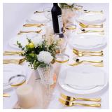 100PCS White Plastic Plates, White Disposable Plates for 50 Guests, 50 Dinner Plates 10.25 inch and 50 Dessert/Salad Plates 7.5 inch for Party, Graduation, Wedding