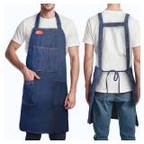 Makerfire Denim Apron with 4 Pockets, Chef Cooking BBQ Apron for Men/Women, Canvas Lightweight Baking/Shop/Bartender/Grilling Apron for Woodworking, Chef, Hairstylist, Kitchen (Blue)