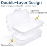 Sooez 6 Pack Double Layer Pencil Box, Plastic Pencil Case Holder with Latch, Clear Crayon Box Marker Organizer, Large Craft Storage Boxes, Stackable Storage Containers for Art School Supplies