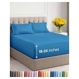 Extra Deep Twin XL Sheet Set - 4 Piece Breathable and Cooling Sheets - Hotel Luxury Bed Sheets Set - Easy Fit - Soft, Wrinkle Free and Comfy Sheets Set - Denim Blue Sheet Set with Extra Deep Pockets