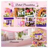 Cherry Blossom Treehouse Building Block Set, Japanese Sakura Flower House Model Kit, Micro Building Blocks Construction Toy