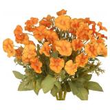 CISDUEO 4 Pcs Fake Fall Flowers Artificial for Outdoor Decoration Autumn Silk Orange Flower Morning Glory Petunias Realistic UV Resistant Faux Mums Flowers for Outdoor Planters Porch Patio Outside