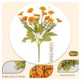 CISDUEO 4 Pcs Fake Fall Flowers Artificial for Outdoor Decoration Autumn Silk Orange Flower Morning Glory Petunias Realistic UV Resistant Faux Mums Flowers for Outdoor Planters Porch Patio Outside