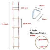 Rope Ladder for Kids, Wooden Climbing Rope Ladder with Two Hooks, Hanging Swing Set Accessories for Outdoor and Indoor Kids Climbing Game, Playground Accessories