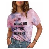 Tie Dye Shirt Women - Novelty Tie Dye Cotton T Shirt with Design Short Sleeve Round Neck TL Word Casual Trendy Graphic Tee Fashion Loose Hippie Tee Tops for Girls Mens Boys, XX-Large