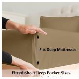 1000TC Fitted Sheet - Ultra Soft & Breathable - 100% Egyptian Cotton - 16" Inch Deep Pocket - Hotel Quality Bottom Sheet - 1 Fitted Sheet Only (Queen, Taupe)
