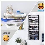 10-Tier Wall File Organizer, Mesh Mail Organizer Wall Mounted Paper Document Holder, Vertical Magazine Rack, Metal Hanging Clipboard Storage Basket for Office Home School Organization, Black