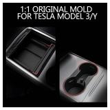 Double Layer Center Console Organizer 5PCS for Tesla Model Y 2021-2024 Model 3 2017-2023, TPE Under Seat Storage Box, Cup Holder, Camera Cover Compatible with Tesla Model 3/Y Accessories, Black