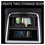 Double Layer Center Console Organizer 5PCS for Tesla Model Y 2021-2024 Model 3 2017-2023, TPE Under Seat Storage Box, Cup Holder, Camera Cover Compatible with Tesla Model 3/Y Accessories, Black