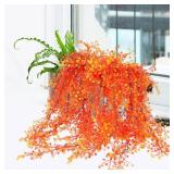6 Pcs Artificial Hanging Fall Flowers Fake Mums for Outdoors Fall Decorations, Orange Forsythia Autumn Decor Plants, Fake Hanging Long Trailing Vines Decor for Garden Porch Yard Outdoor Decor