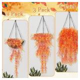 6 Pcs Artificial Hanging Fall Flowers Fake Mums for Outdoors Fall Decorations, Orange Forsythia Autumn Decor Plants, Fake Hanging Long Trailing Vines Decor for Garden Porch Yard Outdoor Decor