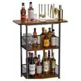 Floor Standing Freestanding Whiskey Rack: 3 Tier Wine Rack Mini Bar Table Corner Wine Bottle Display Stand Liquor Cabinet Bar, for Bottles,Cocktail Shaker,Mugs