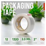 Clear Packing Tape 12 Rolls - Heavy Duty Packaging Tape 2.0mil Thick, 2.0 in. Wide x 110 Yards - Strong Adhesive, Silent, Reliable Package Tape for Home Office Shipping Moving Sealing
