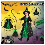 Light Up Witch Costumes for Girls, Toddler Halloween Dress with Broom and Hat, Kids Witch Costume Glow in the Dark for Wicked Halloween Dress-Up Party (M) over 2 years