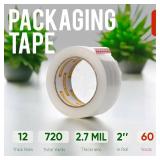Clear Packing Tape 12 Rolls - Heavy Duty Packaging Tape 2.7mil Thick, 2.0 in. Wide x 60 Yards - Strong Adhesive, Silent, Reliable Package Tape for Home Office Shipping Moving Sealing
