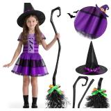 Kids Witch Costume for Girls, Halloween Costumes Dress Up Role Play Set