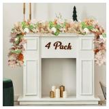 4 Pack Fall Leaves Garlands, 6Ft Autumn Leaves Decor with Pumpkins for Home Mantle Fireplace Front Door, Maple Leaf Garland Decorations for Farmhouse Porch Outdoor Indoor Thanksgiving Halloween