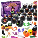168 PCS Halloween Party Favors 24 Pack Prefilled Small Plastic Witch Cauldron Toys in Bulk Halloween Prizes Gifts Miniatures for Kids Trick or Treat,Halloween Miniatures Novelty Toys