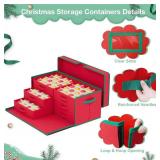 Christmas Ornament Storage Box Adjustable Dividers 96 Bits 3" Ornament Organizer Christmas Storage Containers with Lids Xmas Decoration Ornaments Boxes for Storage with 6 Removable Trays Red