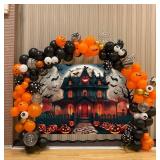 Halloween Photography Backdrop 7x5FT Scary Night Full Moon Pumpkin Monster House Background Kids Halloween Party Decorations Supplies Photo Booth Props