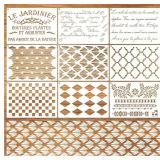 Script Stencils for Painting on Wood, French Writing Check Checkerboard Stencils for Crafts Reusable Border Art Furniture Patterns for Wall Cabinets Tables Canvas Furniture (Check)