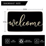 Black Welcome Door Mat, Home Decor Indoor Outdoor Non-Slip Floor Mat for Entrance, Outside Entry, Patio 17x30 Inches flowers