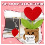 Gifts for Her, Crochet Heart Flowerpot for Wife Girlfriend from Husband Boyfriend Couple Gift Romantic Heart Present Wedding Birthday Gift for Women Men Office Home Decor