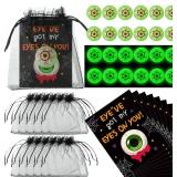 Deekin 24 Sets Halloween Eyeball Party Favors Include Glow in the Dark Eyeball Bouncy Balls with Got My Eyes on You Greeting Cards and Organza Mesh Bags Halloween Decor Party Supplies Horrible Gifts