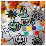 Tinlade 24 Pack Halloween DIY Suncatcher Paper Crafts Stained Glass Effect Paper Suncatchers, 600 Tissue Papers, Window Art Arts and Crafts for Thanksgiving Halloween Party Favors