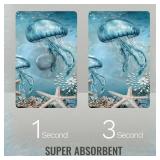 Jellyfish Beach Bathroom Mat Quick-Drying Non-Slip Rubber Bath Mats Super Absorbent Nautical Starfish Bath Mat Instant Dry Bath mat, Bathroom Rug Kitchen Sink, Shower Room, Bathtub,30"x20"