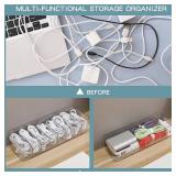 Yesesion 4 Pack Cord Organizer Box with 40pcs Wire Ties, Plastic Charger Storage Case with Adjustable Dividers for Desk Drawer, Home Office Supplies, Stationery, Data Cable, USB, Battery Holder